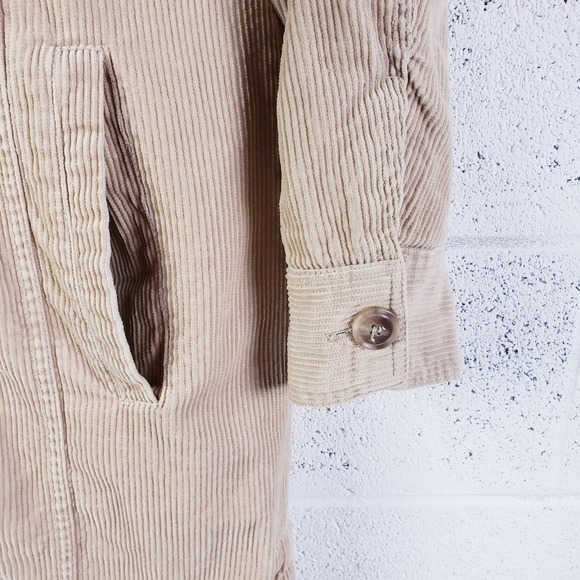 Lucky Brand Womens Large Long Corduroy Jacket Faux Fur Collar Tan Button Front - Picture 4 of 10
